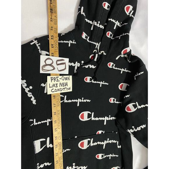 Champion Reverse Weave All Over Logo Pullover Hoodie Iconic Classic Sweatshirt - Picture 4 of 9